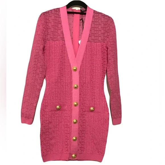 Balmain Fuchsia Cardigan dress with Gold Accents - Picture 1 of 8